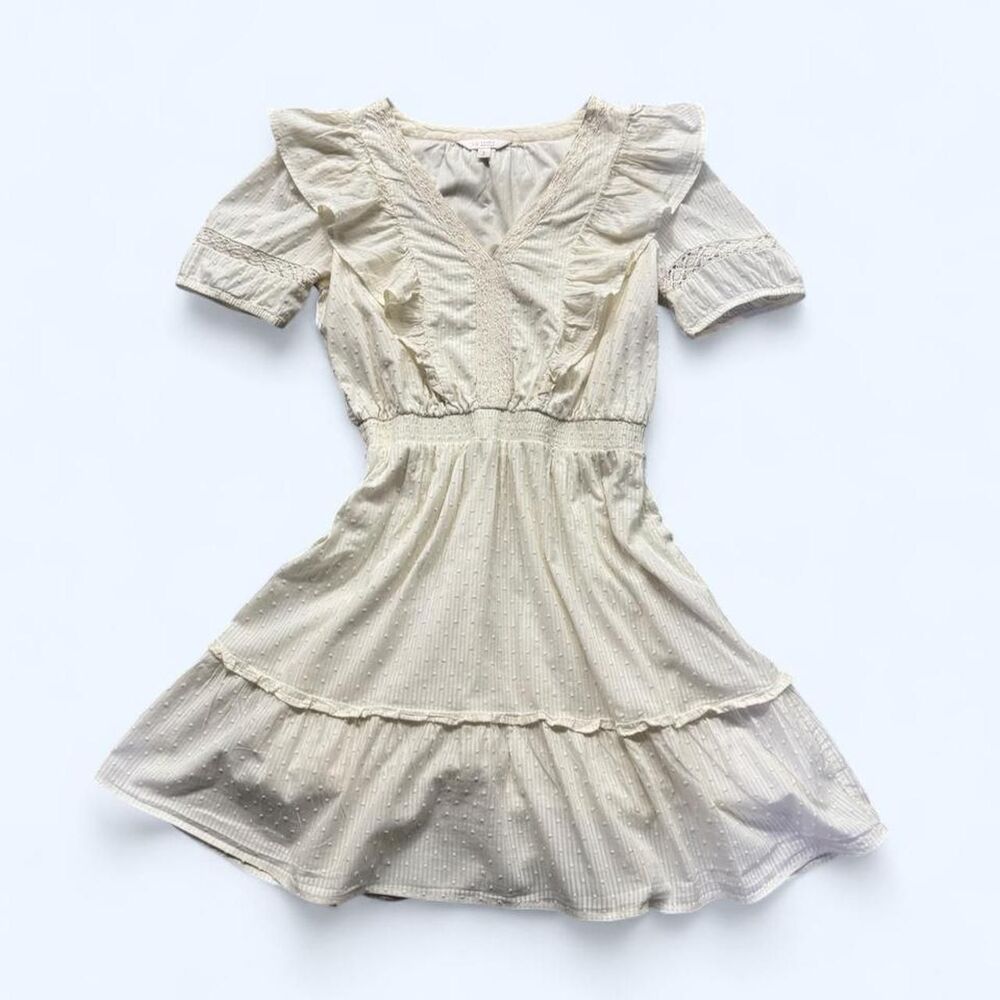 Lauren Conrad Women's Cream Mini Dress With Ruffle and Crochet Details